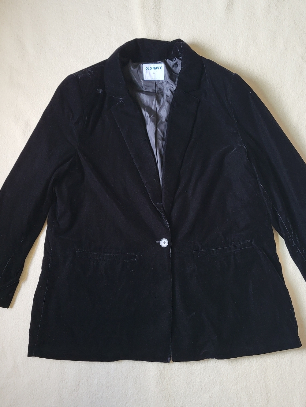 Black Velvet Blazer Women's Size XL Long-sleeved Button Front Pockets Lined